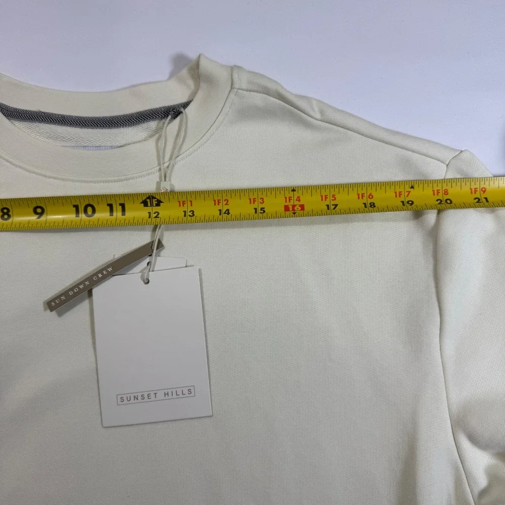 New Sunset Hills Men's Crew Neck Cream Sweatshirt Long Sleeve Casual‎ Top Size L